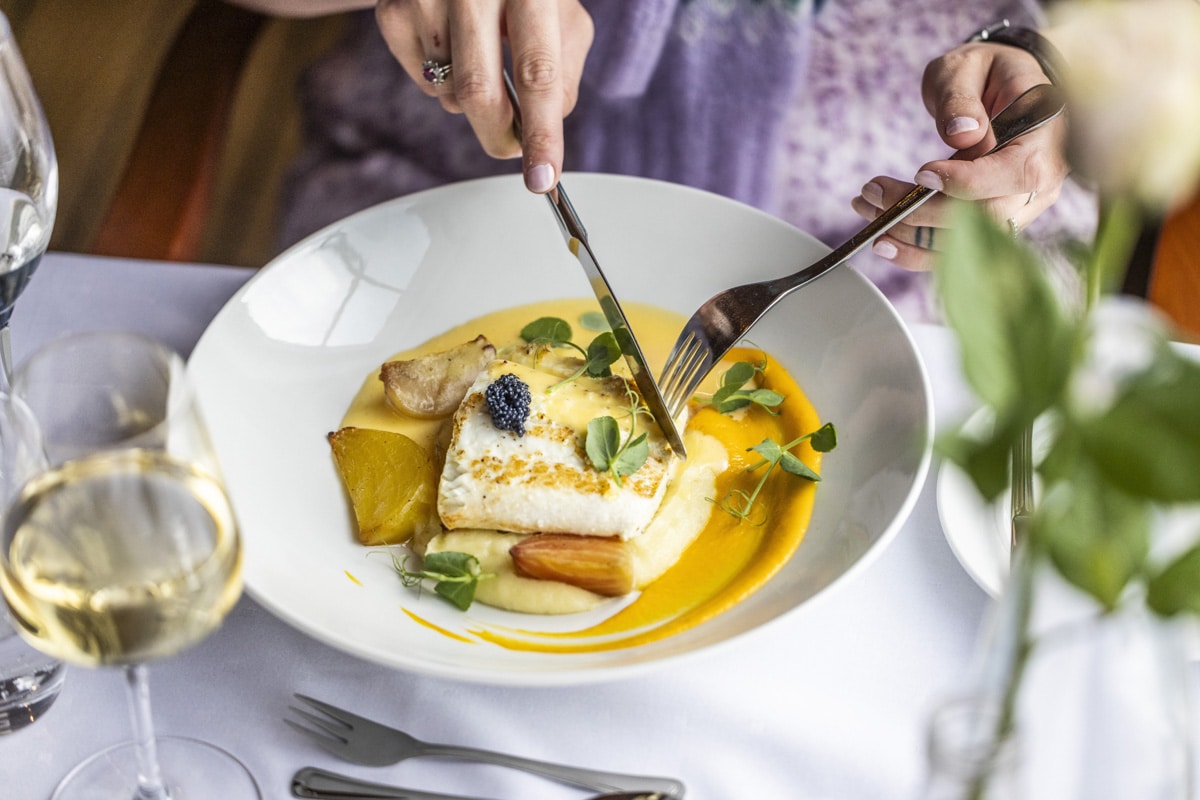 Close-up of a locally sourced seafood dish, celebrating the flavours of the Norwegian coast.